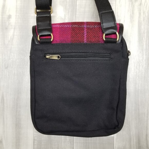 ✅Harris Tweed & Canvas Adjustable Crossbody Bag Hand Woven Black Pink Plaid - Picture 8 of 11